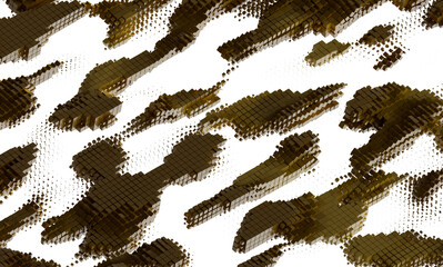 3D rendering of abstract gold cubes pattern. Perfect for modern design, technology, and luxury...