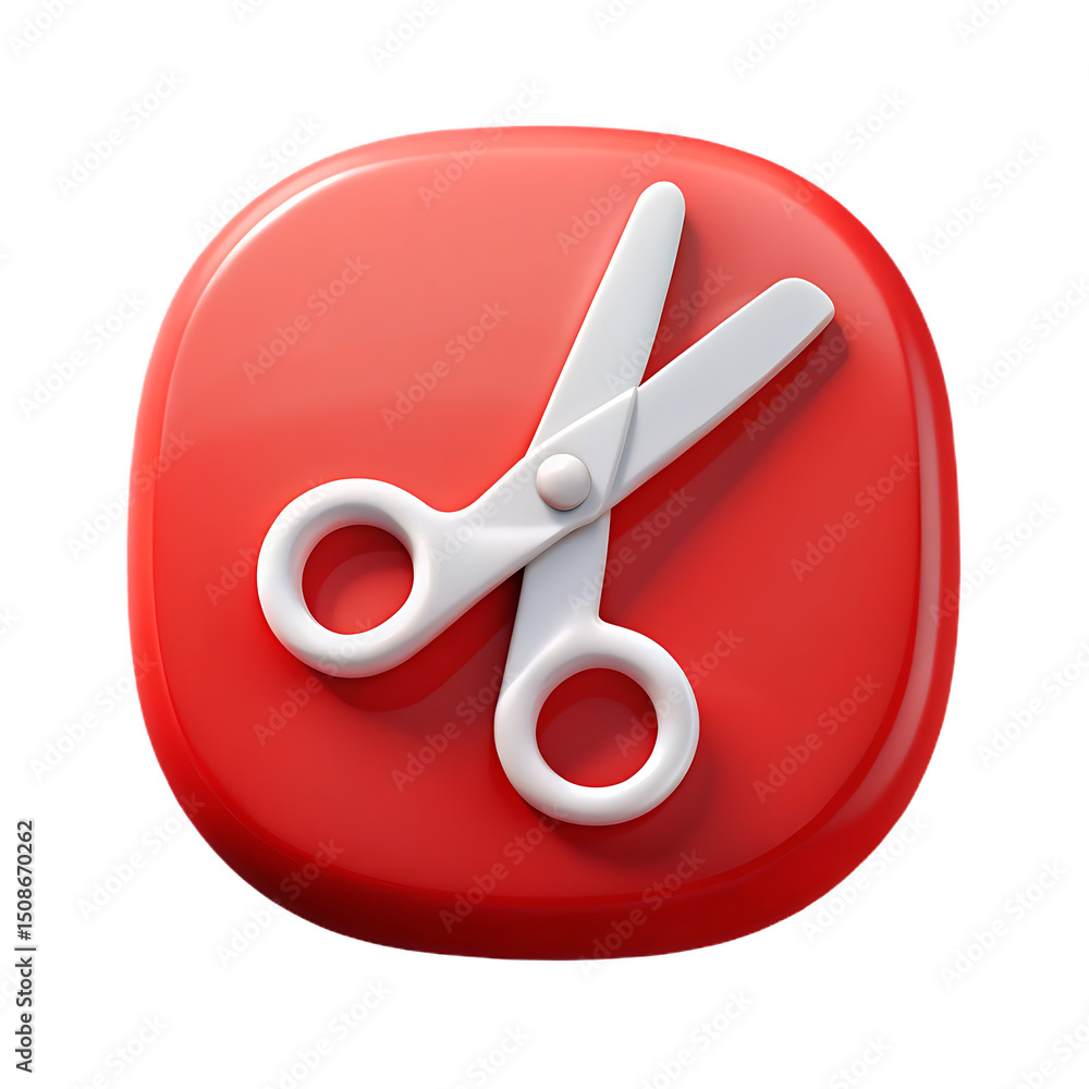 Poster red button with white scissors icon design