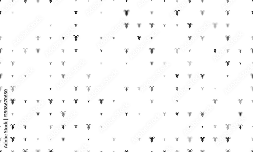 Poster seamless background pattern of evenly spaced black goat symbols of different sizes and opacity. illu