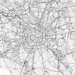 Milan Area Map with Labels and Neighborhoods - One color, minimalistic design