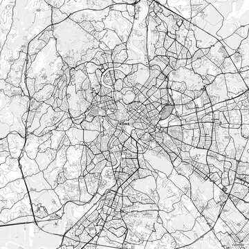 Rome Area Map with Labels and Neighborhoods - One color, minimalistic design