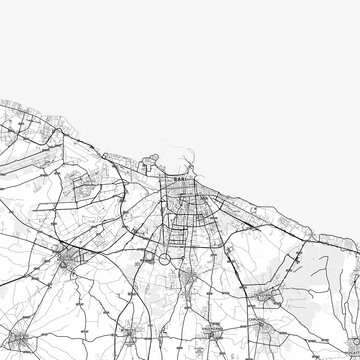 Bari Area Map with Labels and Neighborhoods - One color, minimalistic design