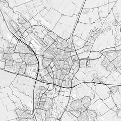 Utrecht Area Map with Labels and Neighborhoods - One color, minimalistic design