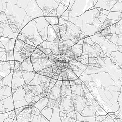Wrocław Area Map with Labels and Neighborhoods - One color, minimalistic design