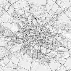 Bucharest Area Map with Labels and Neighborhoods - One color, minimalistic design