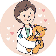 vector pediatrician  holds teddy bear illustration medical sticker 