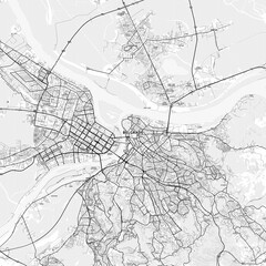 Naklejka premium Belgrade Area Map with Labels and Neighborhoods - One color, minimalistic design