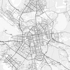 Fototapeta premium Yekaterinburg Area Map with Labels and Neighborhoods - One color, minimalistic design