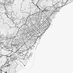Obraz premium Barcelona Area Map with Labels and Neighborhoods - One color, minimalistic design