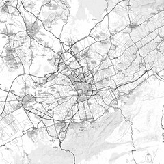 Murcia Area Map with Labels and Neighborhoods - One color, minimalistic design