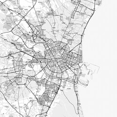 Valencia Area Map with Labels and Neighborhoods - One color, minimalistic design