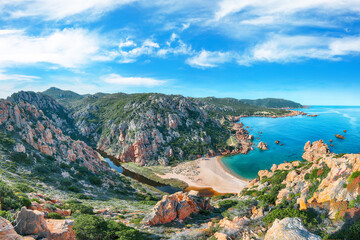 Splendid view of Li Cossi beach on Costa Paradiso resort.