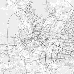 Kharkiv Area Map with Labels and Neighborhoods - One color, minimalistic design