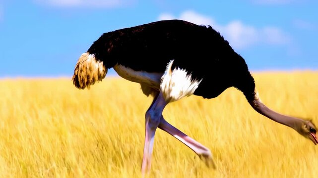 ostrich in the summer field wild life