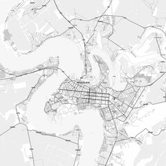 Fototapeta premium Mykolaiv Area Map with Labels and Neighborhoods - One color, minimalistic design