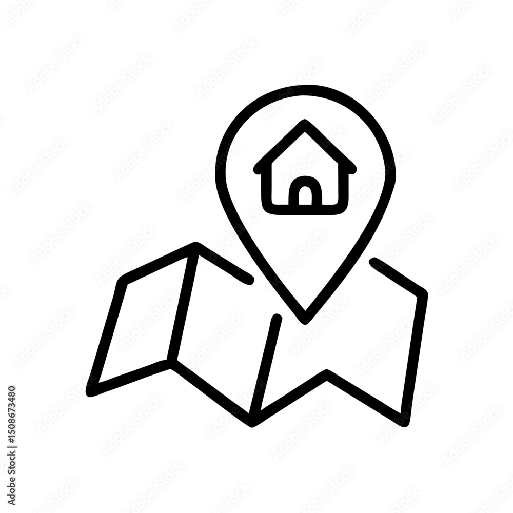 Poster outline of map with property marker and home icon concept