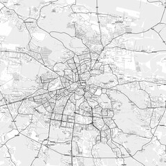 Lviv Area Map with Labels and Neighborhoods - One color, minimalistic design