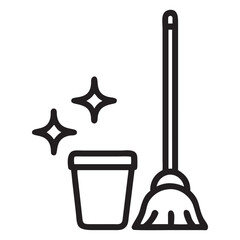  Standing Broom Outline Vector, Standing Broom line art Vector Illustration