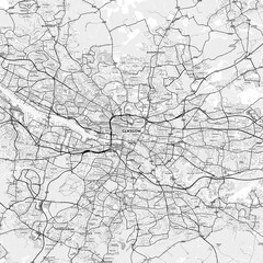 Glasgow Area Map with Labels and Neighborhoods - One color, minimalistic design