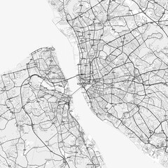 Liverpool Area Map with Labels and Neighborhoods - One color, minimalistic design