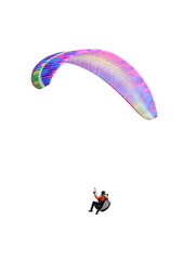 Paraglider flies in sky isolated without background. High resolution photo.