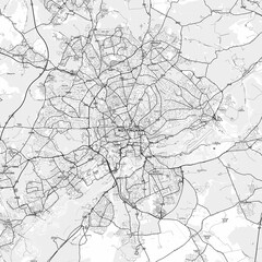 Nottingham Area Map with Labels and Neighborhoods - One color, minimalistic design