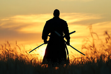 Silhouette Man With Two Swords