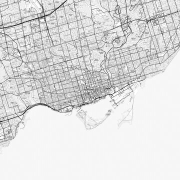Toronto Area Map with Labels and Neighborhoods - One color, minimalistic design