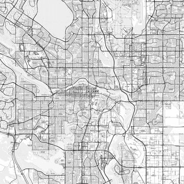 Calgary Area Map with Labels and Neighborhoods - One color, minimalistic design