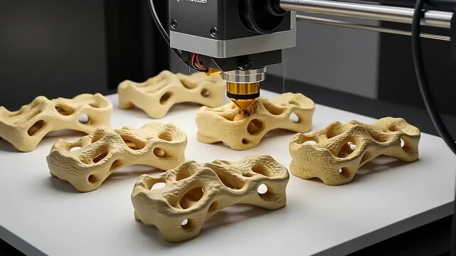3D printer creating unique textured objects in a modern workshop setting with tools