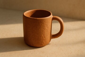 Elegant terracotta mug in minimalist composition with warm natural tones