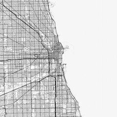 Chicago Area Map with Labels and Neighborhoods - One color, minimalistic design