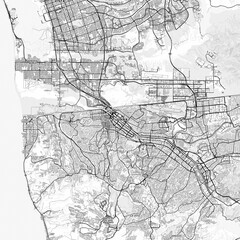 Obraz premium Tijuana Area Map with Labels and Neighborhoods - One color, minimalistic design