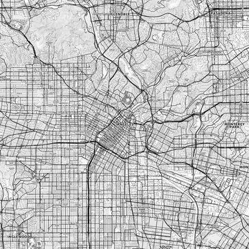 Los Angeles Area Map with Labels and Neighborhoods - One color, minimalistic design