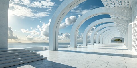 Ocean View Archway Minimalist Architecture with Blue Sky, beach , arches