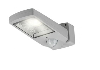 Gray outdoor wall-mounted security light with motion sensor