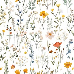 Floral Pattern With Assorted Flowers And Leaves