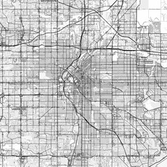 Denver Area Map with Labels and Neighborhoods - One color, minimalistic design