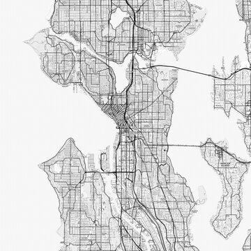 Seattle Area Map with Labels and Neighborhoods - One color, minimalistic design