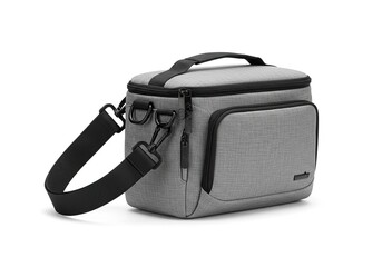 Gray padded camera bag with black accents