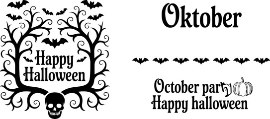 Happy halloween october party bats skull trees