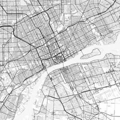 Detroit Area Map with Labels and Neighborhoods - One color, minimalistic design