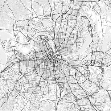 Nashville Area Map with Labels and Neighborhoods - One color, minimalistic design