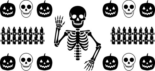 Halloween skeleton pumpkin skull fence graphic