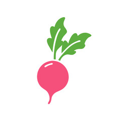 Bright pink radish with green leaves in a minimalistic style  