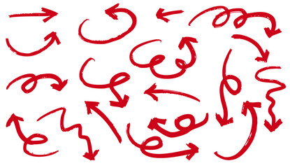 手書きの矢印のイラストセット　赤