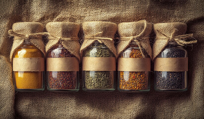 Rustic Spice Jars with Handwritten Labels - Cinematic Lighting & Shadows