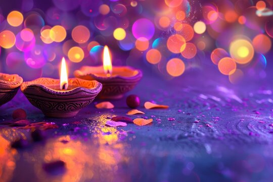 illustation of Diwali festival of lights tradition Diya oil lamps against dark background A traditional Indian art of decorating the entrance to a house. Diwali festival holiday design