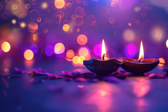 illustation of Diwali festival of lights tradition Diya oil lamps against dark background A traditional Indian art of decorating the entrance to a house. Diwali festival holiday design