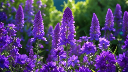Obraz premium Purple Flowers With Greenery In Background.. With Empty Copy Space For Text